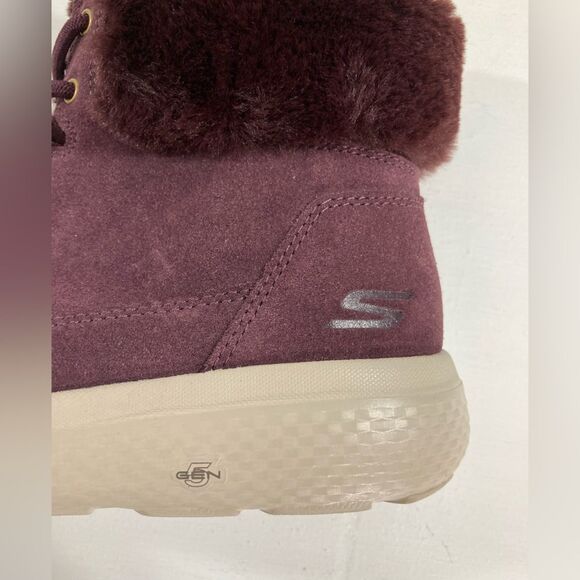 Skechers On The Go Women's 8.5 Burgundy Water Resistant Suede Ankle Boots Winter - Picture 8 of 11